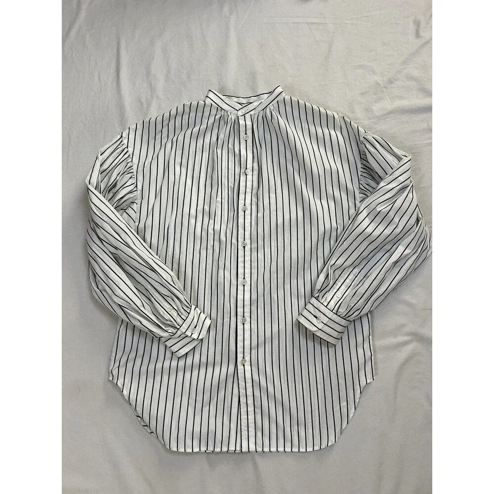 Ralph Lauren Black Label Collarless Tunic Striped Blouse Puffy Sleeves | Size 10 - Picture 3 of 15